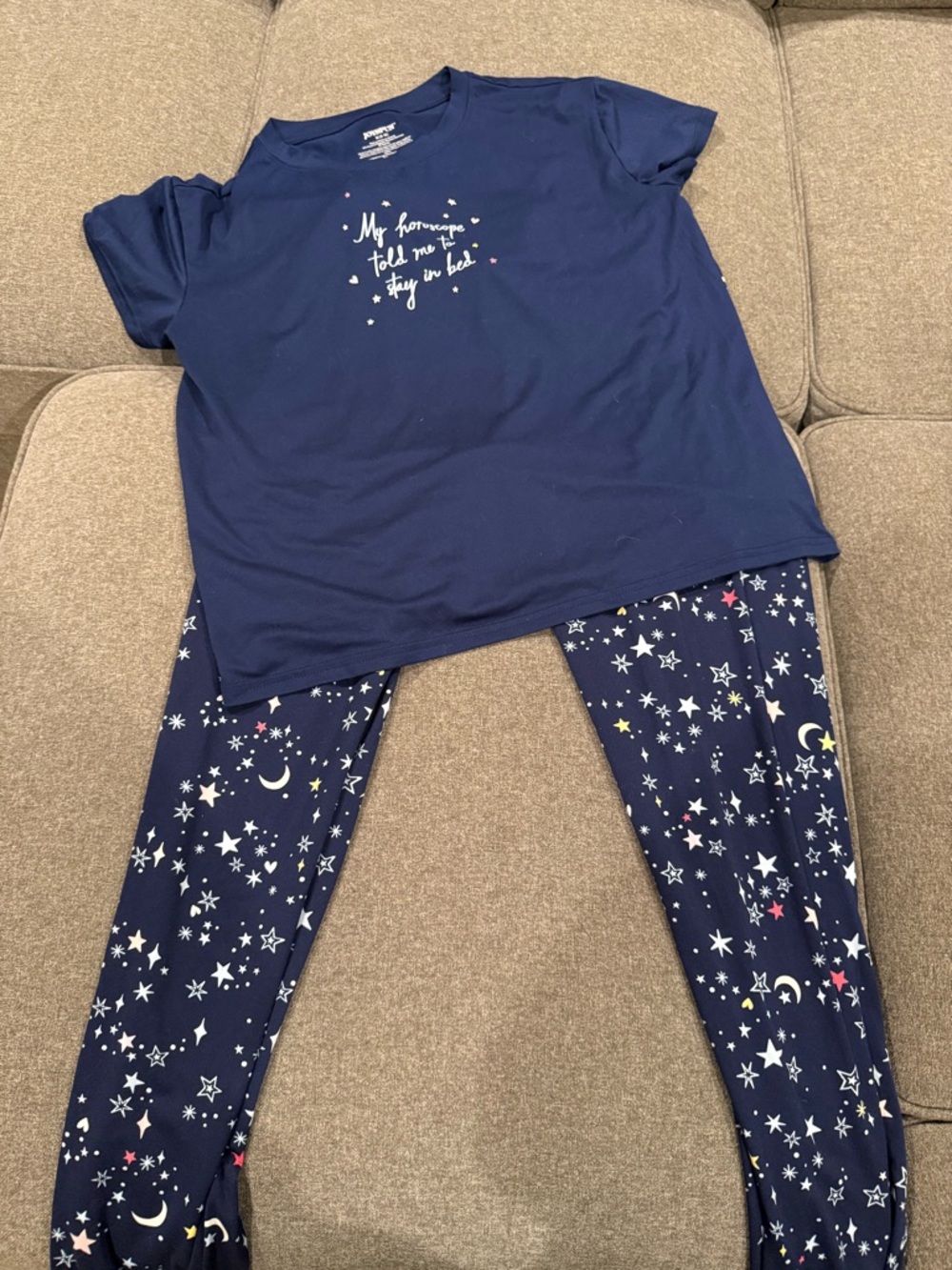 Navy Star Pajama Set - Cozy Sleep Tee & Moon Print Pants